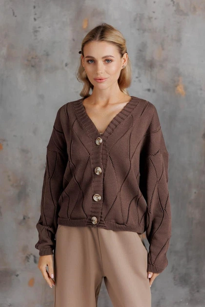 Кардиган женский ажурный шоколад, S-M ART KNIT 043087 - изображение 4