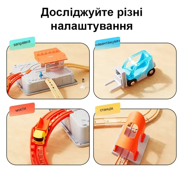 Набор Детская интерактивная железная дорога с площадками и электропоездом со звуком Mideer 4 в 1 городские Приключения (MD1566) конструктор города - изображение 5