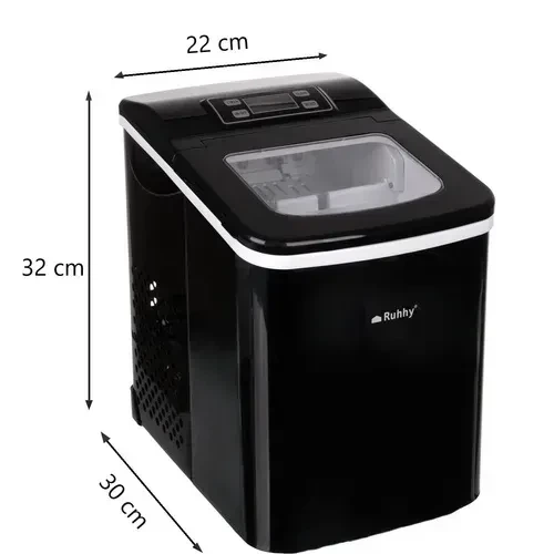 Льодогенератор Ruhhy 25565 на 12 кг/24 год, з LCD-дисплеєм, таймером та самоочищенням, настільний генератор льоду, чорний - зображення 2