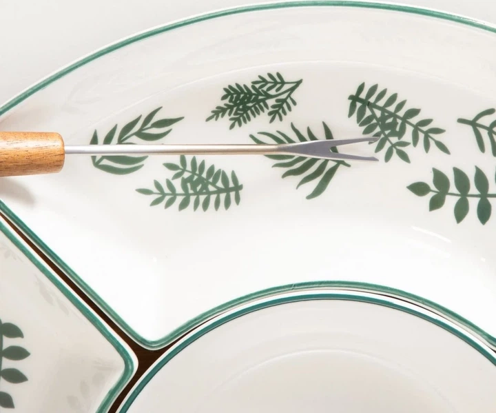 Тарілка Homla Fincan з чашами в зелене листя 5 шт + обертовий піднос 30 см (5906496755286) - зображення 4