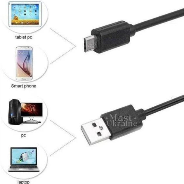 Эндоскоп для телефона USB, эндоскопическая камера для Android и ПК с подсветкой LED, водонепроницаемый бороскоп с гибким кабелем 2 м для обзора труднодоступных мест с записью видео и фото, AND-1239 - изображение 4