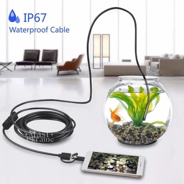 Эндоскоп для телефона USB, эндоскопическая камера для Android и ПК с подсветкой LED, водонепроницаемый бороскоп с гибким кабелем 2 м для обзора труднодоступных мест с записью видео и фото, AND-1239 - изображение 5