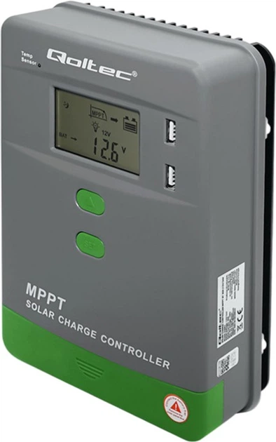 Solarny regulator ładowania Qoltec MPPT z czujnikiem temperatury 10 A 12/24 V (5901878536682) - obraz 2