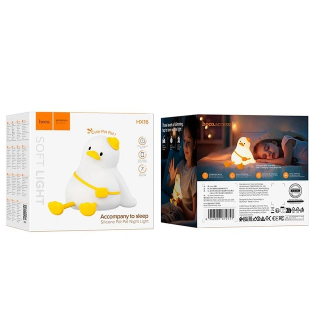 Нічник дитячий силіконовий акумуляторний HOCO HX16 Duck (1200 mAh, 7 год). White - зображення 5