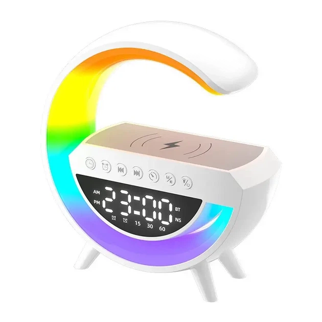 RGB ночник с беспроводной зарядкой 15W | Bluetooth колонка | часы | лампа для сна | 13 режимов подсветки - изображение 2