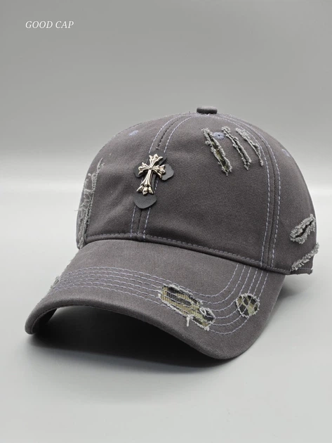 Кепка бейсболка CHROME HEARTS рваная мужская женская Серый - Фото 1 Кепка бейсболка CHROME HEARTS рваная мужская женская Серый - изображение 1