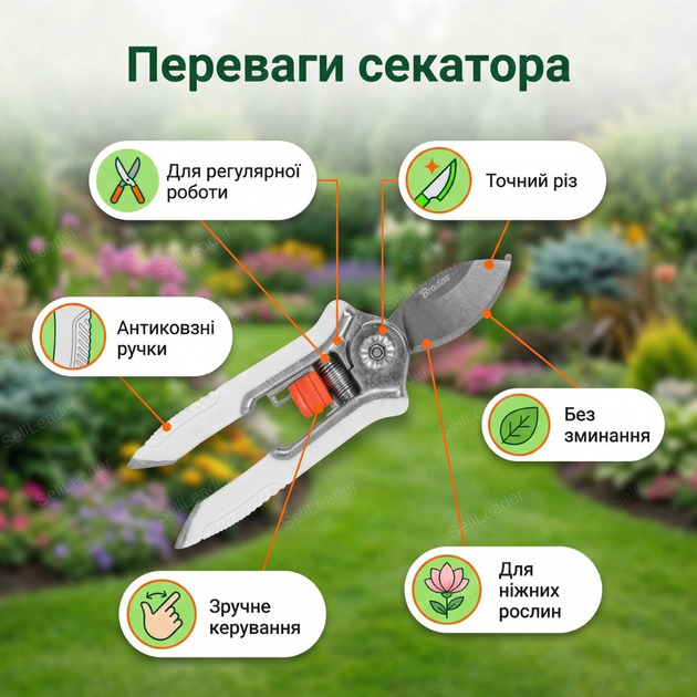 Секатор с перекрестными лезвиями нержавеющая сталь для цветов веток кустов побегов байпасный диаметр 6 мм ручной - Фото 2 Секатор с перекрестными лезвиями нержавеющая сталь для цветов веток кустов побегов байпасный диаметр 6 мм ручной - изображение 2