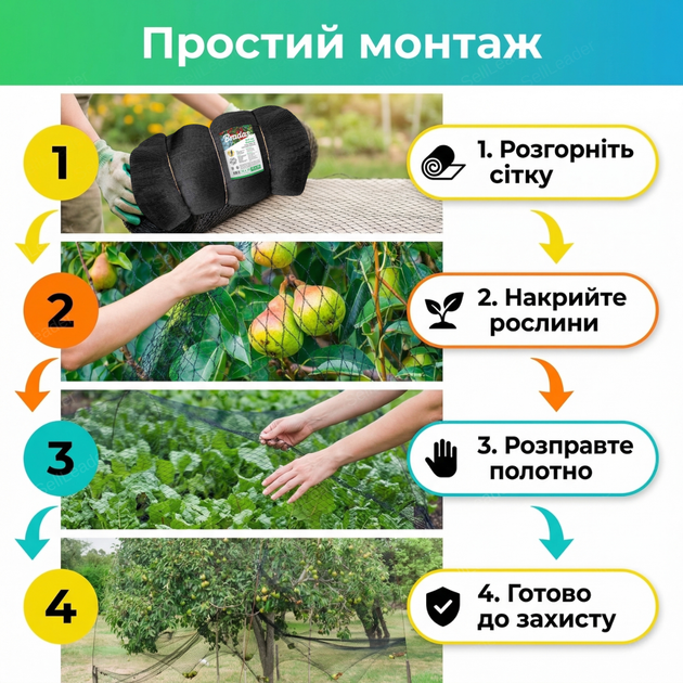 Сетка Bradas 10x10 м 20 г/м² для защиты от птиц противоптичья деревьев садовая 15×15 мм UV-стойкая - изображение 8