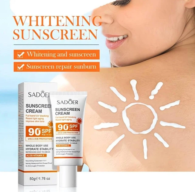Крем солнцезащитный SADOER Sunscreen Cream SPF PA+++ 90, отбеливающий, с защитой от УФ-лучей, 50 мл - изображение 2