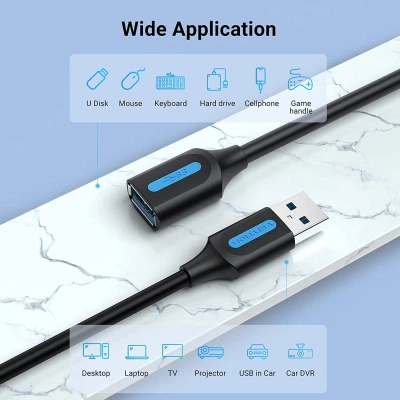 Дата кабель USB 3.0 AM/AF 0.5m black Vention (CBHBD) - Фото 2 Дата кабель USB 3.0 AM/AF 0.5m black Vention (CBHBD) - изображение 2