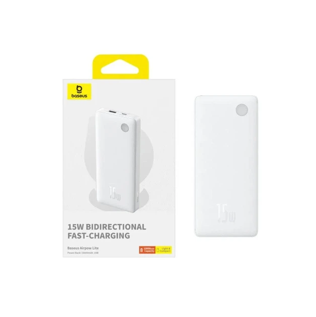 Повербанк Baseus Airpow Lite 10000 mAh 15W з USB-A та USB-C, LED індикатор, швидка зарядка, білий P1OO67500ZI3-OO - зображення 3