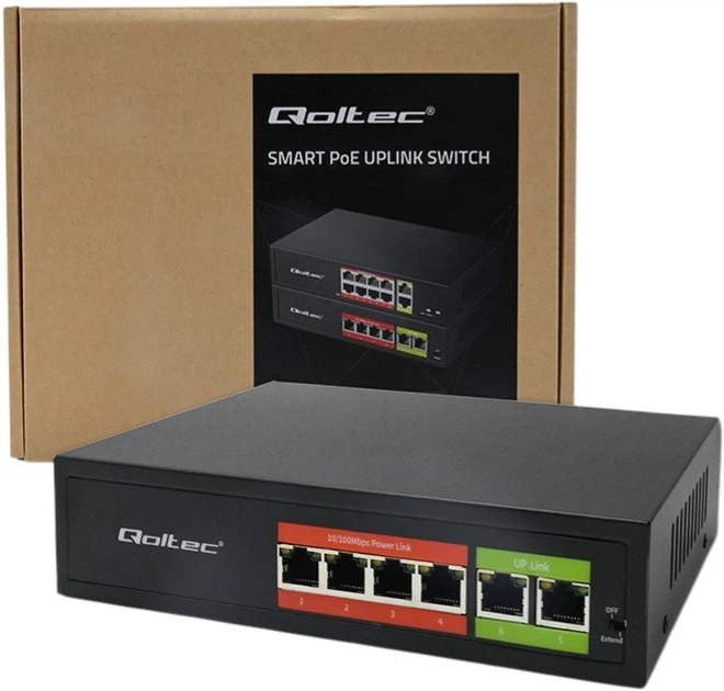 Комутатор Qoltec SWITCH Fast Ethernet PoE 4 x RJ45 PoE / 2 x RJ45 Uplink 65W 100 Mbps (5901878522890) - зображення 6