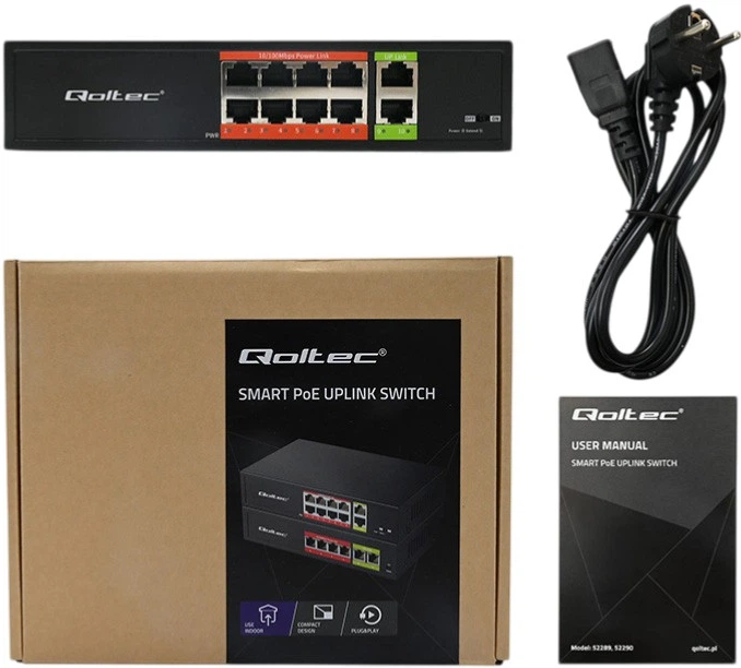Комутатор Qoltec SWITCH Fast Ethernet PoE 8 x RJ45 PoE / 2 x RJ45 Uplink 120W 100 Mbps (5901878522906) - зображення 7