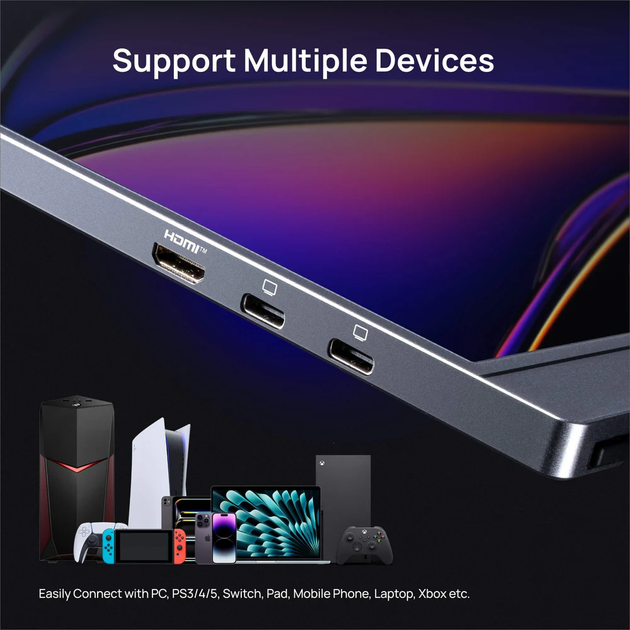 Портативный игровой монитор ARZOPA Z1FC 16.1" Grey FHD 144Hz (чехол в комплекте) - изображение 2
