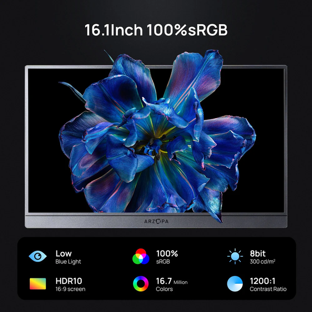Портативный игровой монитор ARZOPA Z1FC 16.1" Grey FHD 144Hz (чехол в комплекте) - изображение 5
