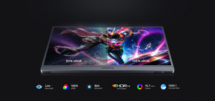 Портативный игровой монитор ARZOPA Z1FC 16.1" Grey FHD 144Hz (чехол в комплекте) - изображение 7