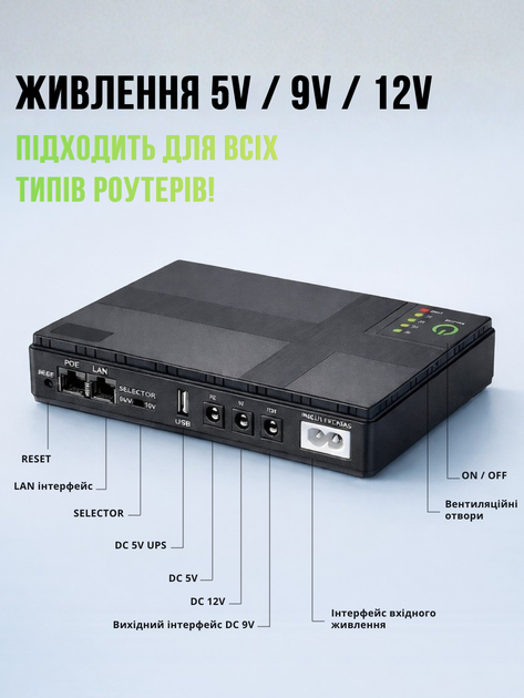 Бесперебойник (мини ИБП / UPS) для Wi-Fi роутера и модема 10400 mAh 5V/9V/12V до 10 часов автономной работы LOW DC1018P - изображение 2