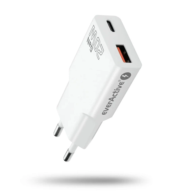 Зарядное устройство everActive GaN SC-340Q White Super Slim, 1xUSB+1xUSB-С QC3.0+PD 20W, AC220V - Фото 1 Зарядное устройство everActive GaN SC-340Q White Super Slim, 1xUSB+1xUSB-С QC3.0+PD 20W, AC220V - изображение 1
