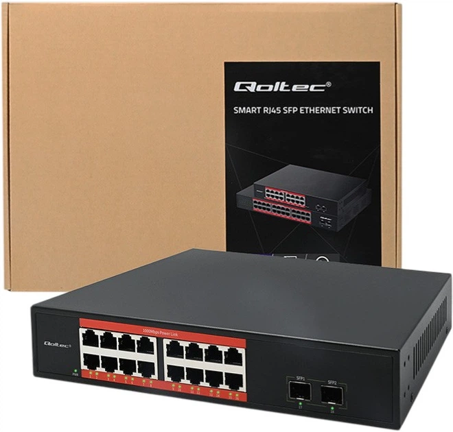 Przelacznik sieciowy Qoltec SWITCH Gigabit Ethernet 16 x RJ45 / 2 x SFP 1000 Mbps (5901878523644) - obraz 6
