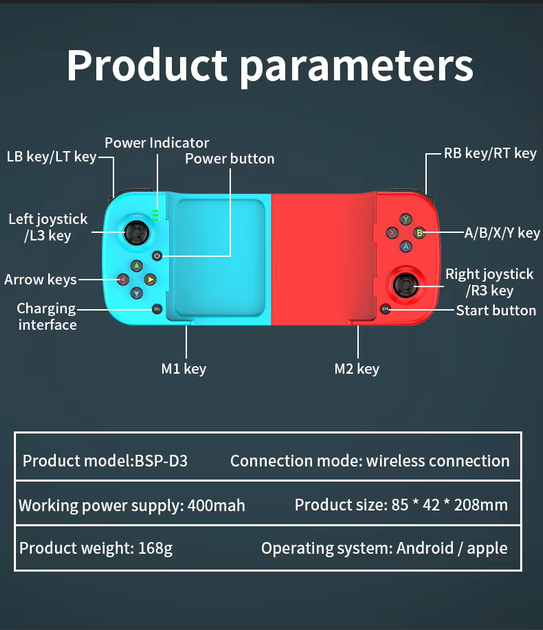 Беспроводной геймпад, джойстик BSP-D3 для смартфонов Android/IOS, триггер Union D3, Bluetooth Red - изображение 3