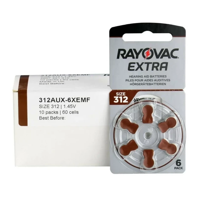 Батарейки Rayovac ZA312 PR41 для слуховых аппаратов 1.45V цинк-воздушные (Zinc Air) 60 ШТУК срок годности до 2029 года - изображение 2