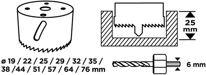 Набір біметалевих свердл Graphite з адаптерами 19-76 мм 15 шт 56T724 (5902062117748) - зображення 5