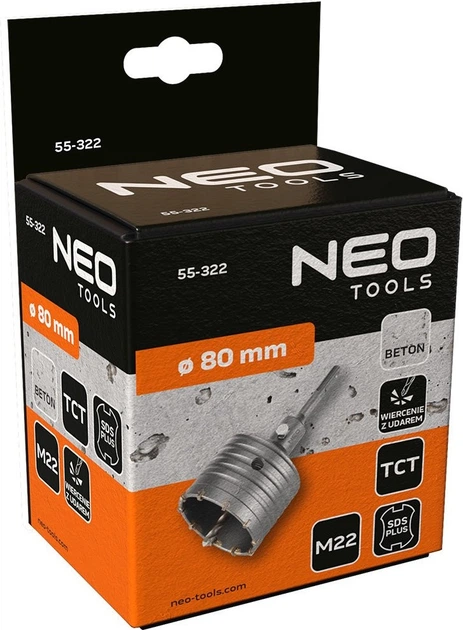Otwornica widiowa NEO Tools 80 mm z adapterem 55-322 (5906692003556) - obraz 5