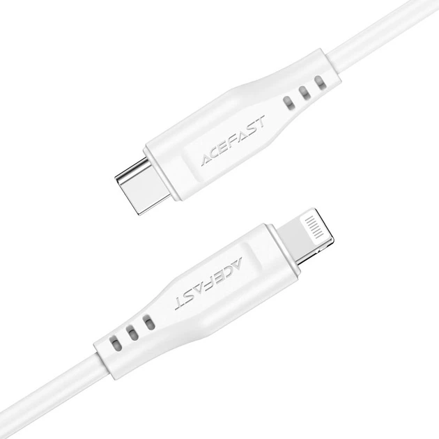 Кабель ACEFAST C3-01 Type-C to Lightning 3A 30W 1.2m TPE connectors White (6974316280811) - Фото 2 Кабель ACEFAST C3-01 Type-C to Lightning 3A 30W 1.2m TPE connectors White (6974316280811) - зображення 2