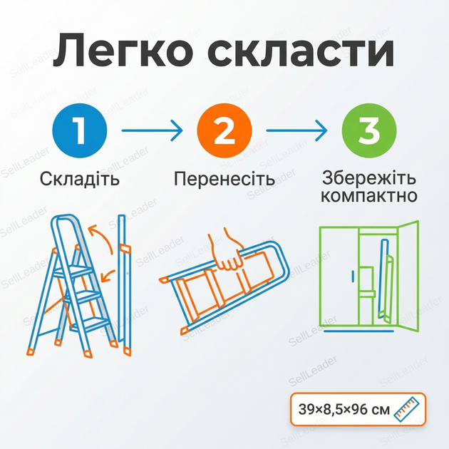 Складная лестница 2-ступенчатая стремянка стальная для дома гаража мастерской до 150кг последняя ступенька 47см - изображение 8