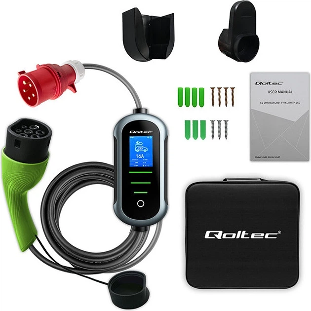 Мобільний зарядний пристрій для електромобіля Qoltec EV з регулюванням 2 в 1 Type 2 22 кВт 7 м (5901878524375) - зображення 5