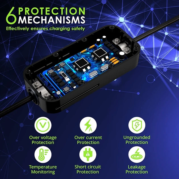 Мобільний зарядний пристрій для електромобіля Qoltec EV з регулюванням 2 в 1 Type 2 3.5 кВт 4 м (5901878525747) - зображення 7