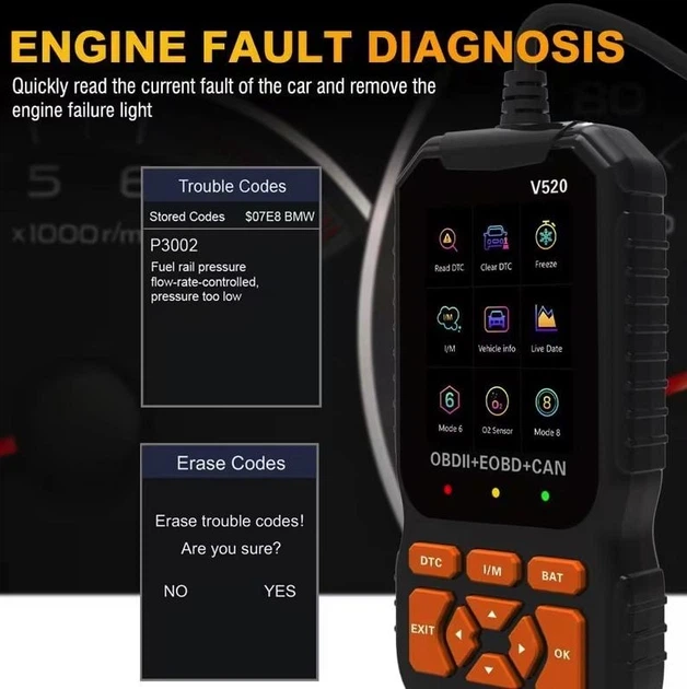 Автомобільний діагностичний OBD2/EOBD/CAN сканер V520 - професійний універсальний сканер помилок двигуна - изображение 9