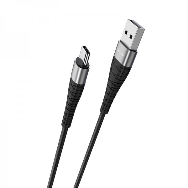 Кабель BOROFONE BX32 USB to Type-C 2.4A, 1m, нілон, алюмінієві+TPE connectors, Black (6931474710451) (20505) - Фото 3 Кабель BOROFONE BX32 USB to Type-C 2.4A, 1m, нілон, алюмінієві+TPE connectors, Black (6931474710451) (20505) - зображення 3