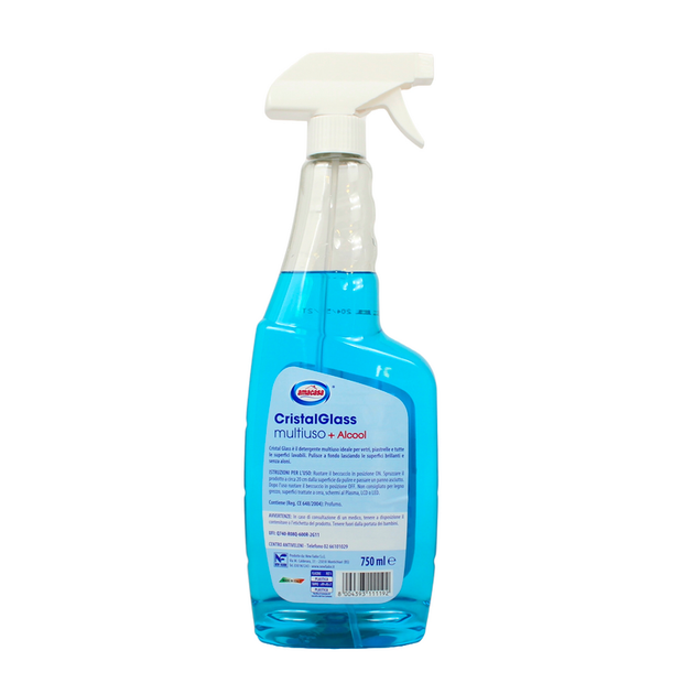 Очисник для скла, вікон і дзеркал,плитки зі спиртом Amacasa CristalGlass multiuso + Alcool 750 ml - зображення 2