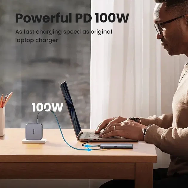 USB-хаб Ugreen 9-in-1 CM639 Grey 4K 60Hz - зображення 3
