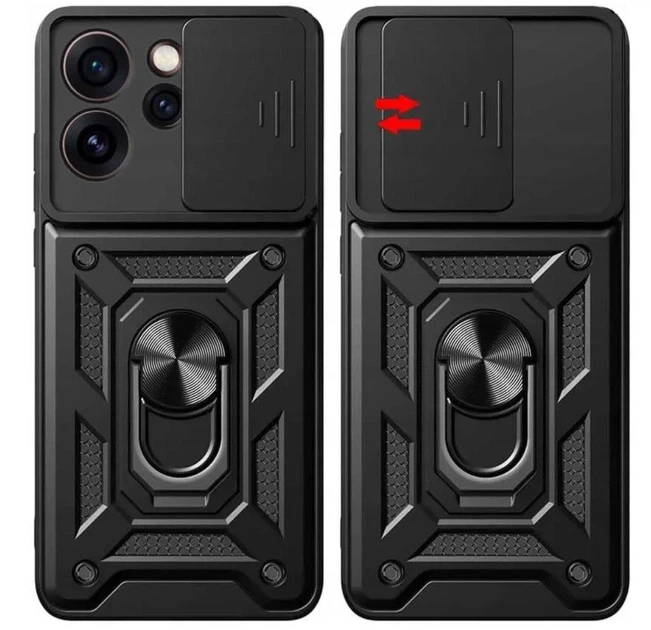 Чехол Primo Shockproof для Oppo Reno 14F 5G - противоударный, с подставкой и шторкой для камеры - Black - изображение 2