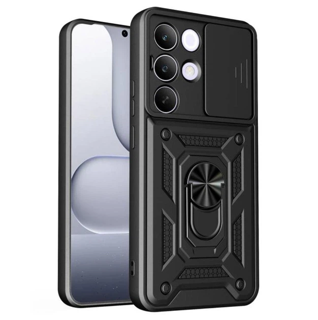 Чехол Primo Shockproof для Realme C85 Pro - противоударный, с подставкой и шторкой для камеры - Black - изображение 2