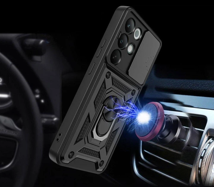 Чехол Primo Shockproof для Realme C85 Pro - противоударный, с подставкой и шторкой для камеры - Black - изображение 7