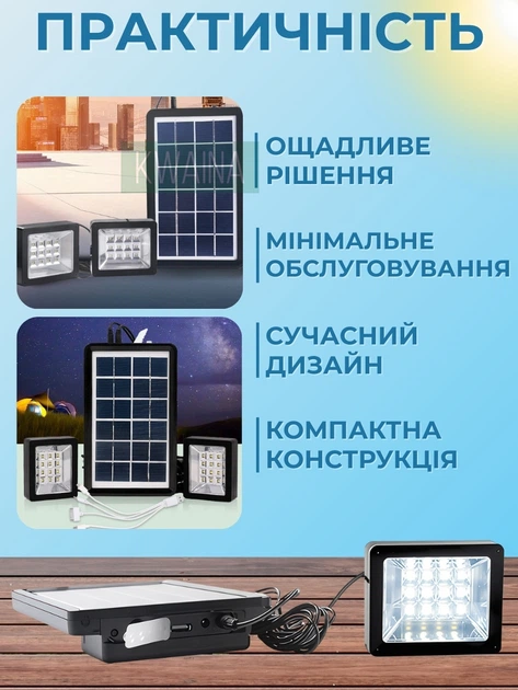 Солнечная панель с 2 LED прожекторами, автономная станция освещения с Power Bank USB IP64, портативная солнечная система - изображение 7