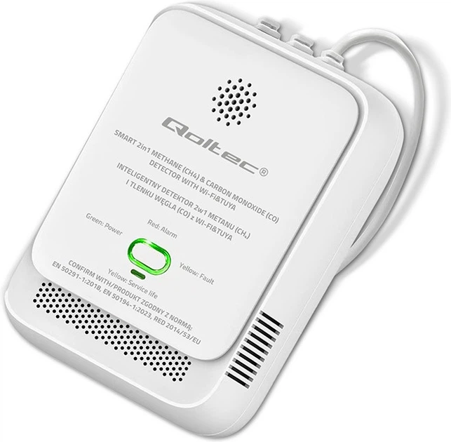 Датчик витоку природного газу та чадного газу Qoltec Wi-Fi 85 дБ LED (5901878526546) - зображення 2