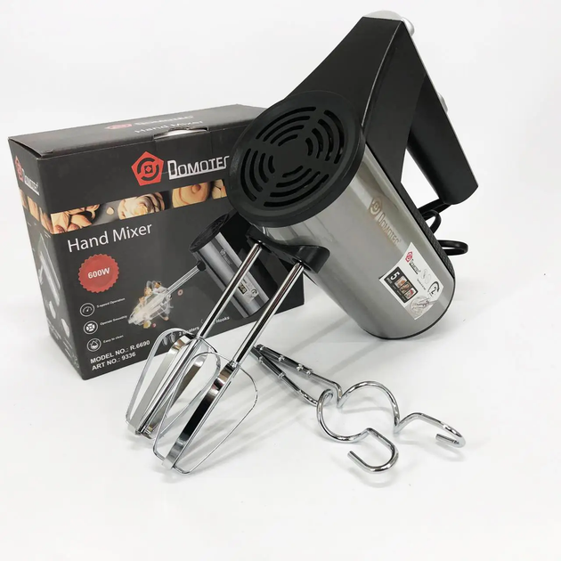 Миксер для кухни DOMOTEC R-6690 ручной 600 Вт 5 скоростей Turbo с насадками для крема и теста кухонный миксер - изображение 9
