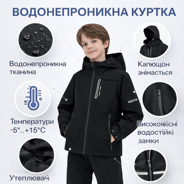 Демисезонная куртка для мальчика Happy House 4-10 лет легкая детская куртка с капюшоном, 110, Черный - Фото 4 Демисезонная куртка для мальчика Happy House 4-10 лет легкая детская куртка с капюшоном, 110, Черный - изображение 4