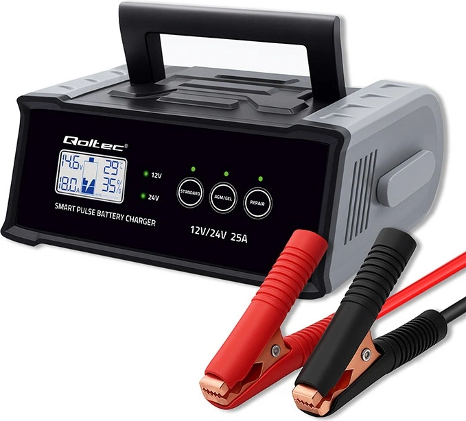 Inteligentna mikroprocesorowa ładowarka Qoltec do akumulatora AGM/GEL/SLA LCD 12-24 V 25 A (5901878525143) - Zdjęcie 7 Inteligentna mikroprocesorowa ładowarka Qoltec do akumulatora AGM/GEL/SLA LCD 12-24 V 25 A (5901878525143) - obraz 7