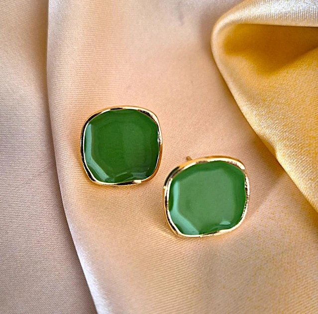 Сережки делікатні Прямокутники jewelry Зелені - зображення 2