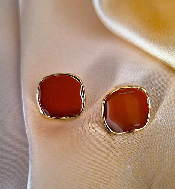 Сережки деликатные Прямоугольники jewelry Коричневые терракотовые - Фото 2 Сережки деликатные Прямоугольники jewelry Коричневые терракотовые - изображение 2