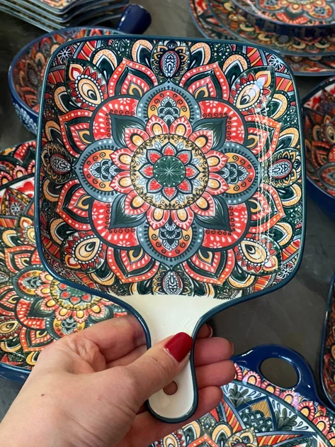 Салатник із ручкою квадр. 23x16x3 «Мальований чорний» - зображення 2