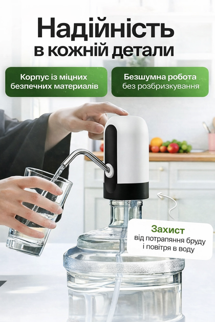 Електрична помпа для води BRS White диспенсер для бутильованої води USB зарядка автоматична подача 5–19 л - изображение 3
