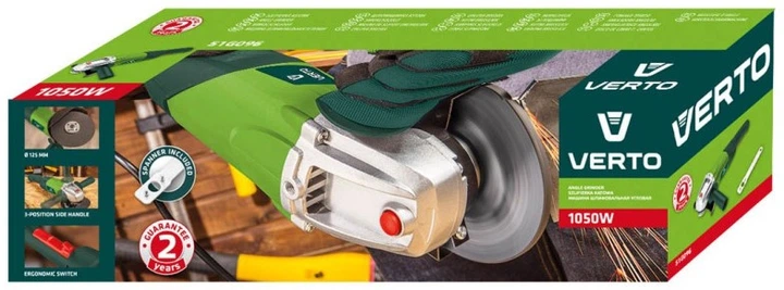 Кутова шліфувальна машина Verto 51G096 диск 125 × 22.2 мм 1050 Вт 10500 об/хв (5902062013606) - зображення 2