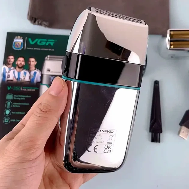 Электробритва V-350 5 Вт 7500 об/мин USB серебристая с двумя насадками для бритья бороды и головы - изображение 6