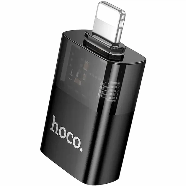 Адаптер Lightning USB Hoco UA36 OTG 480Mbps чорний алюмінієвий 34x10x17мм для підключення пристроїв - зображення 3